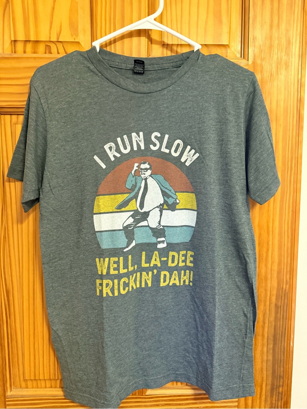 Tultex Gray I Run Slow Graphic Tee with Retro Stripes